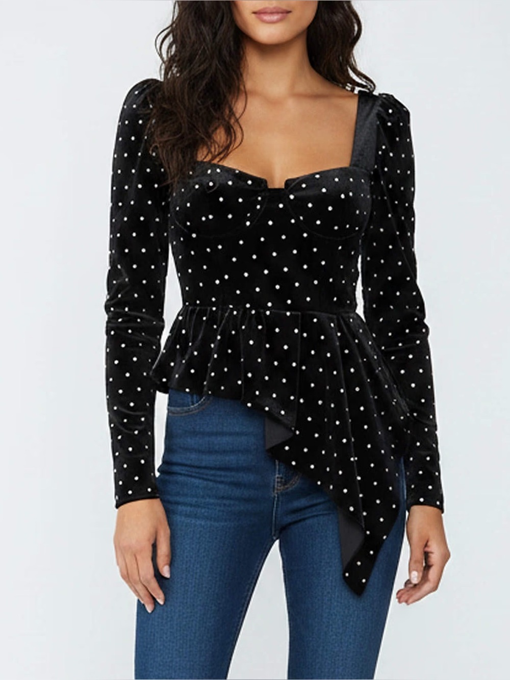 Self-Portrait Asymmetric Black Velvet Diamanté Top Size 6